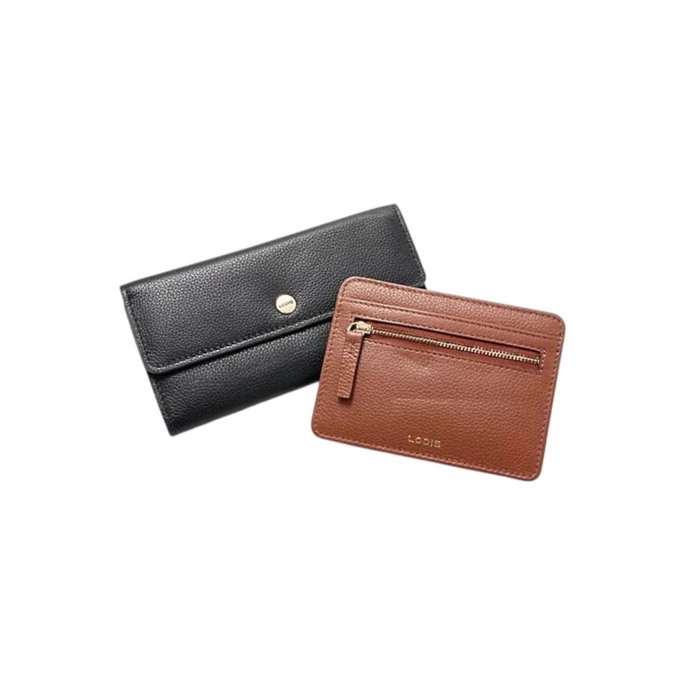LODIS 2-pack Texas Leather Wallet Set Black/Chestnut